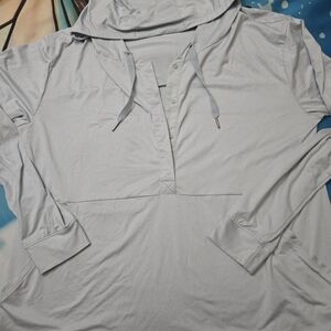 Women's Blue Gray W White Stripes Hooded Top